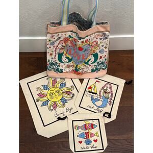 Brighton Siren’s Song Mermaid Canvas Tote w/3 piece “sea breeze” travel bag set